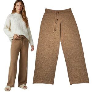 Everlane Knit Sweater Pants Sz L Tan Wool Blend Elastic Waist Stretch Cozy